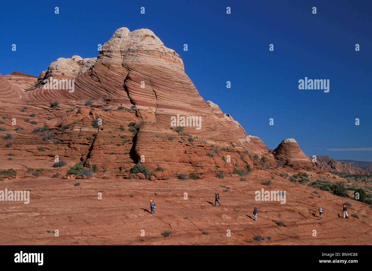 Usa Kanab Utah Cojote Buttes Grand Staircase Escalante National Monument Group People Hiker Hiking Trekking Nature Landscape Stock Photo