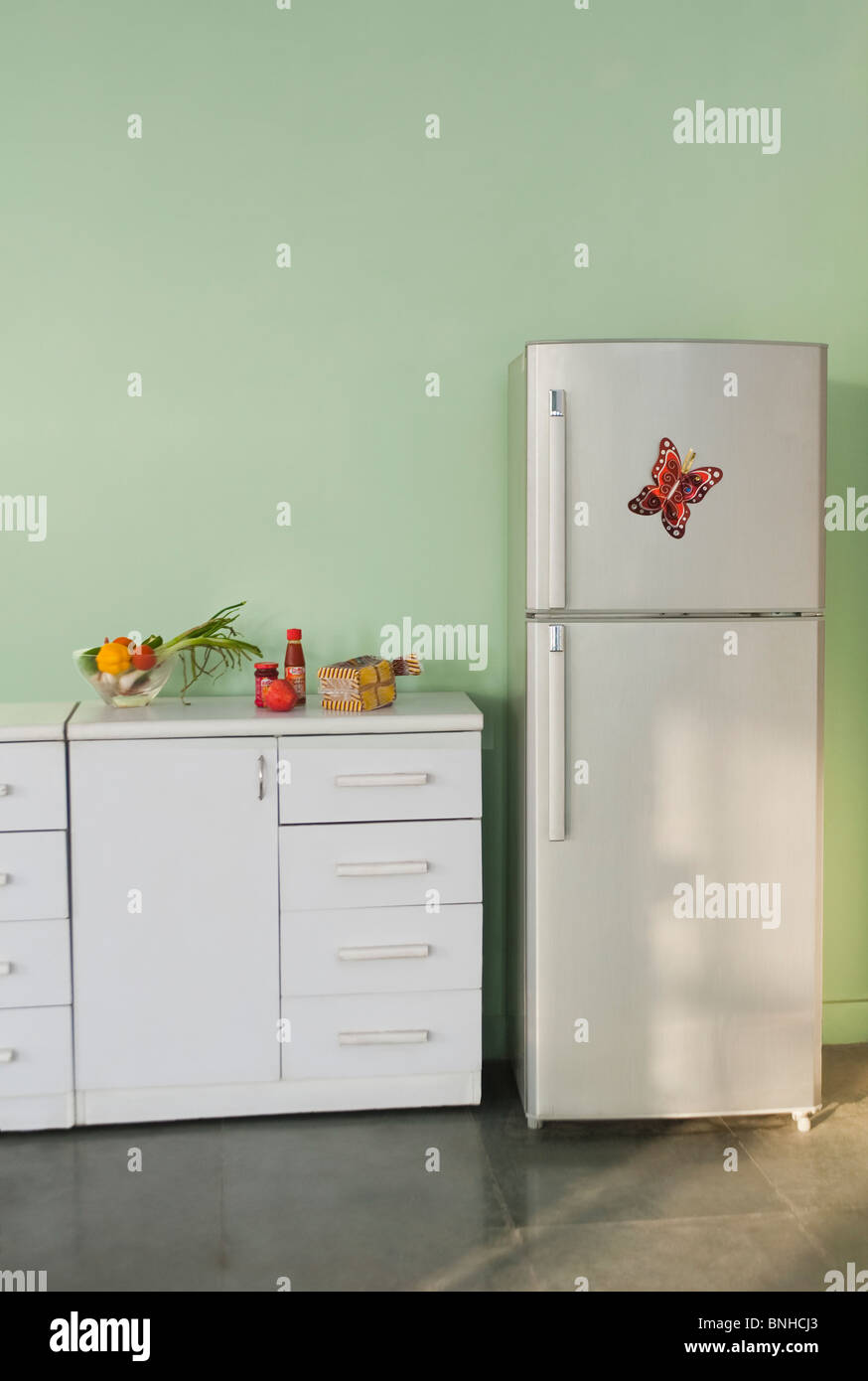 Refrigerator in the kitchen Stock Photo Alamy