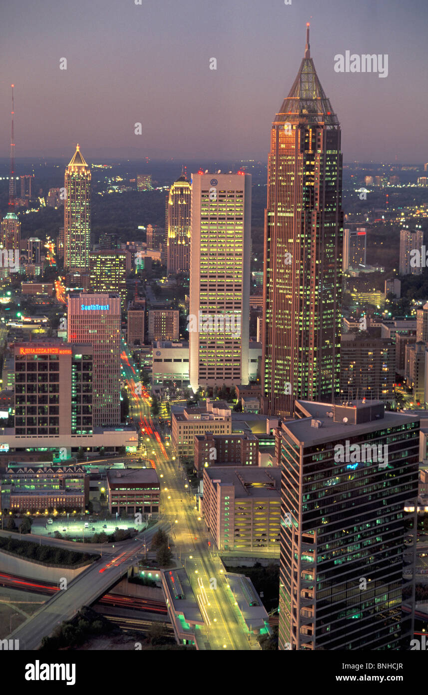 Usa Atlanta City Downtown Skyscraper Twilight Night Lights United States of America