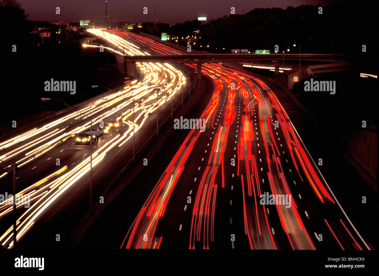 Usa Atlanta City Freeway Cars Street Lights Night Traffic