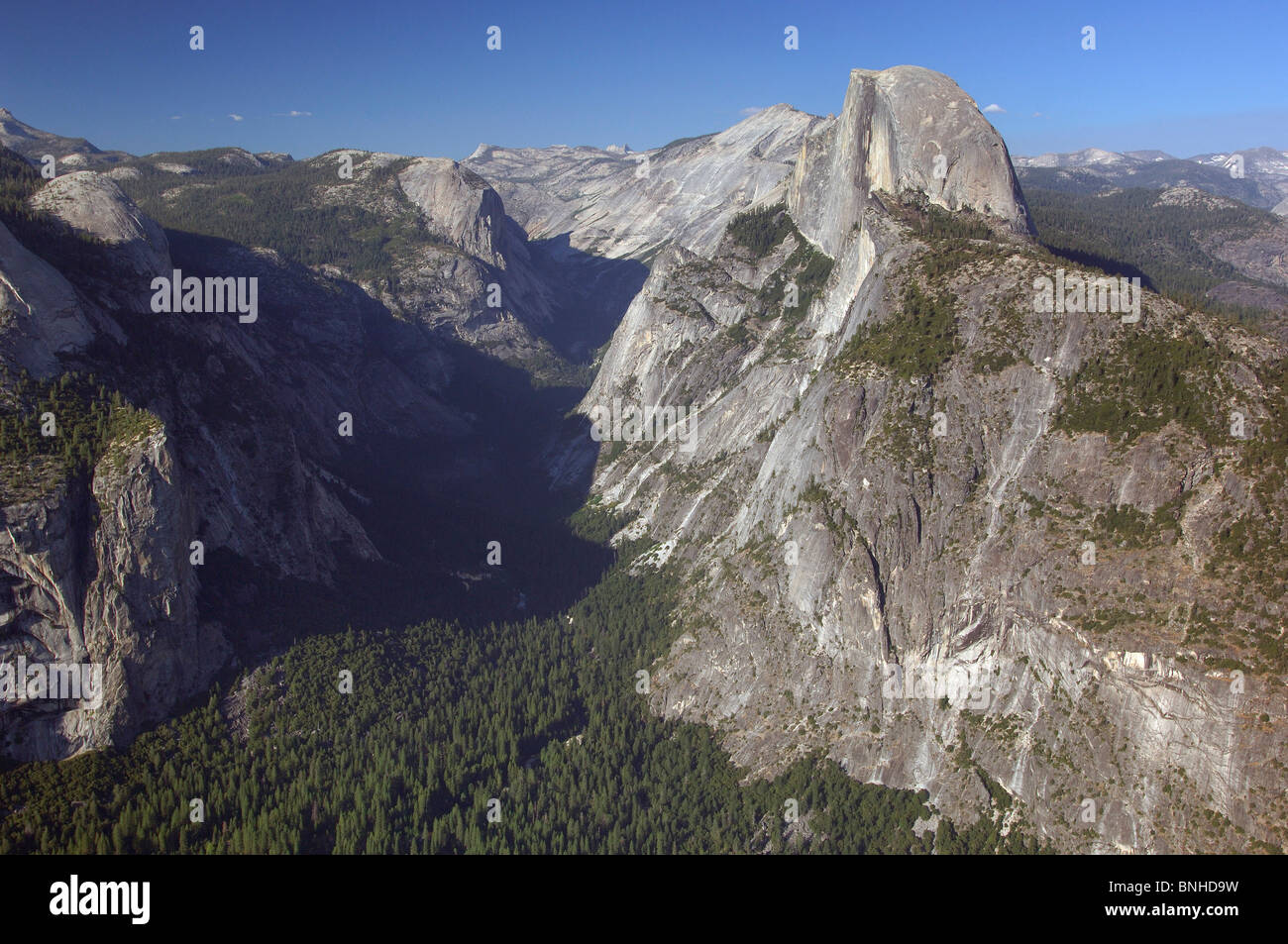 Usa California View From Glacier Point Half Dome And Yosemite Valley Yosemite National Park Nature Coniferous Forest Landscape Stock Photo