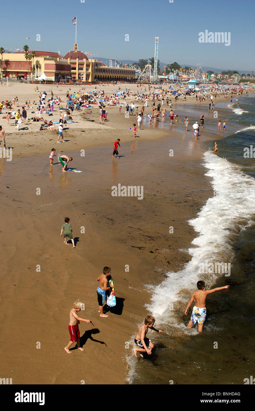 Usa Santa Cruz California Beach Coast Shore Ocean People Swimming Tanning Summer United States of America Stock Photo