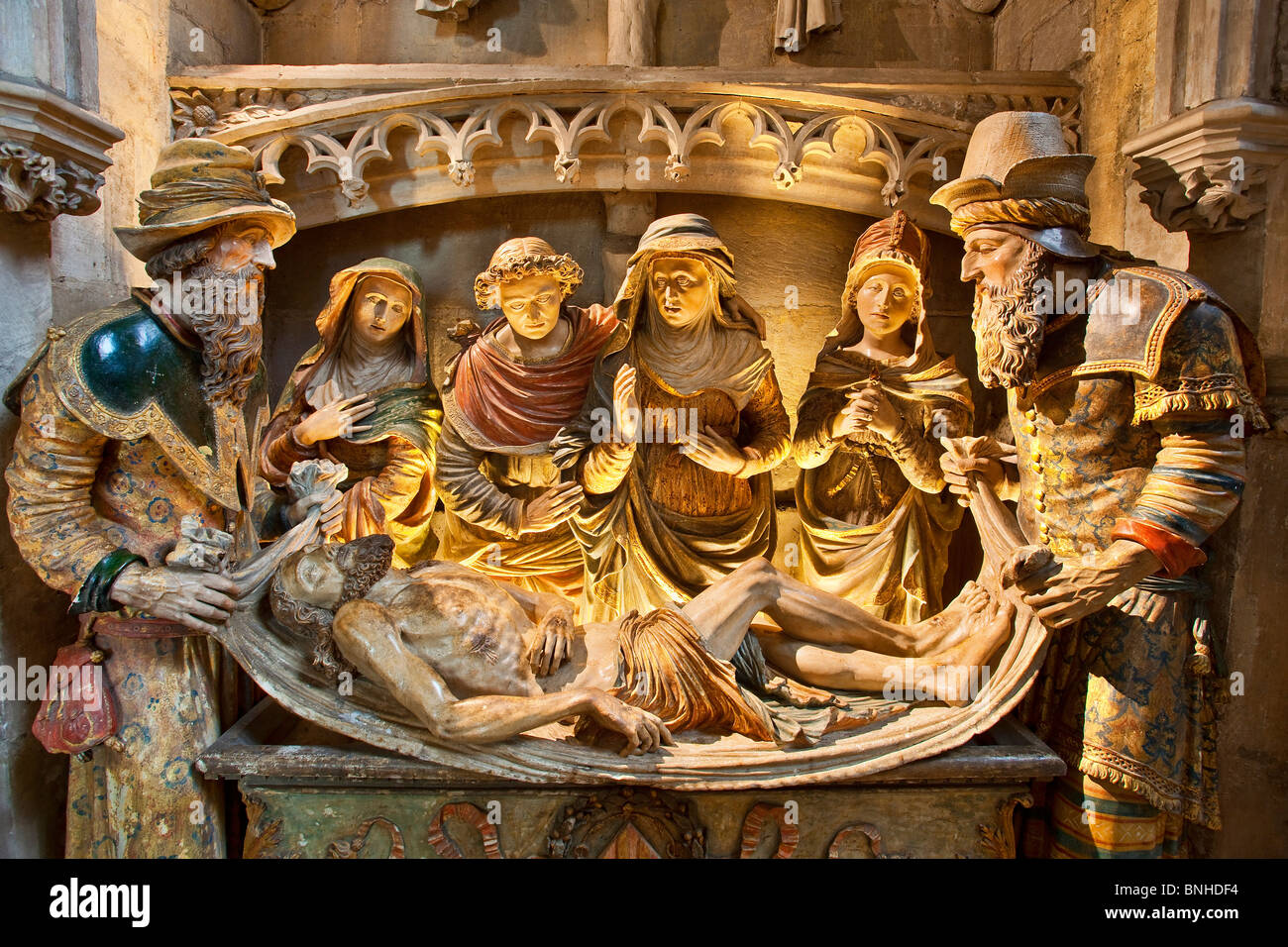 Europe, France, Vienne (86), Poitiers, Notre Dame La Grande Church, Entombment of Jesus Christ Stock Photo
