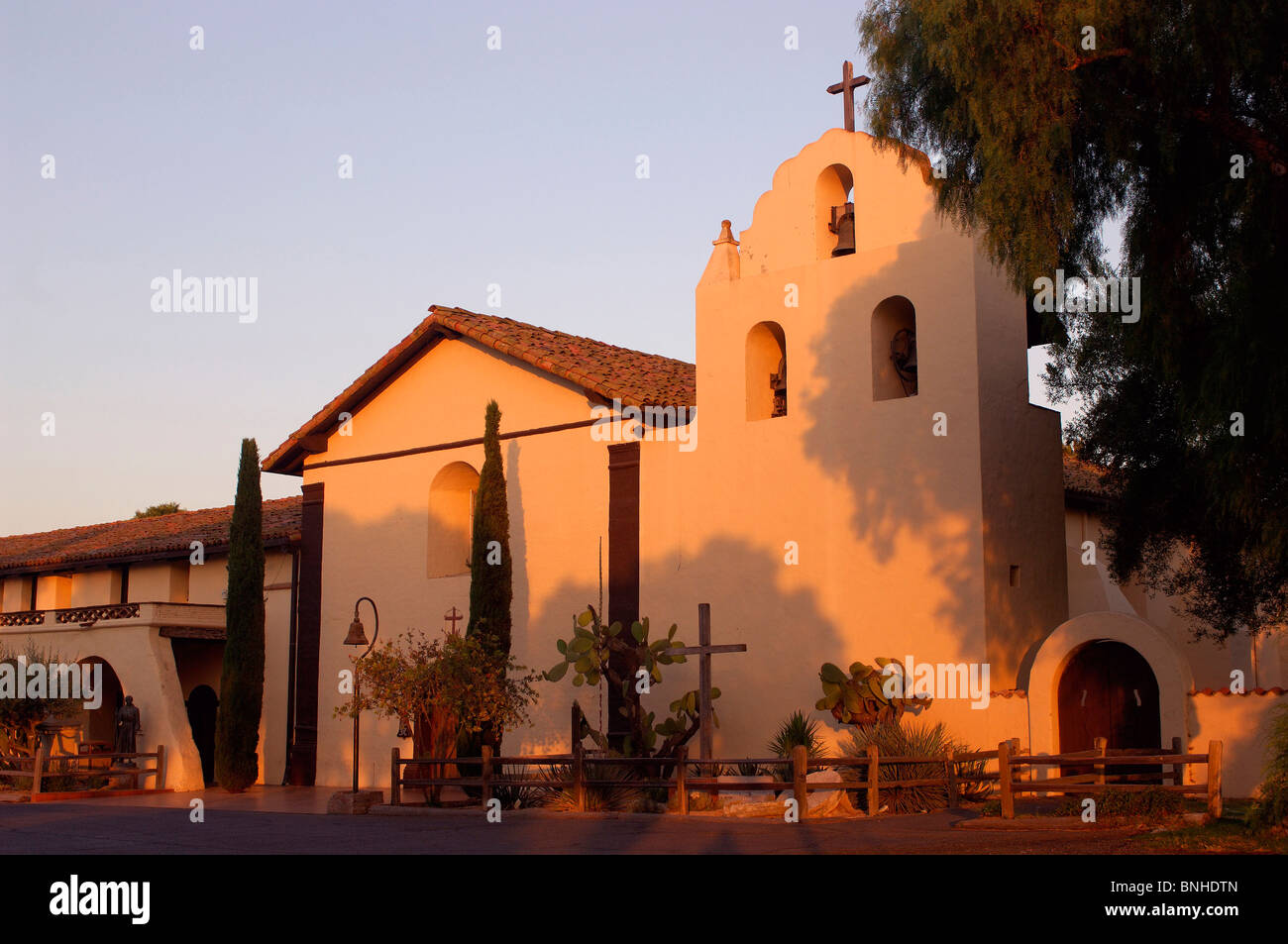 Usa Solvang California Santa Ines Mission Religion Building Architecture Dusk United States of America Stock Photo