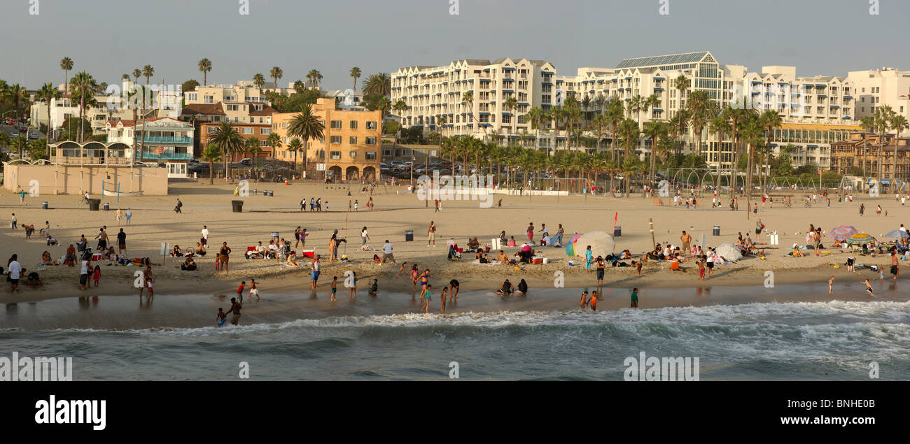 Usa Los Angeles California Santa Monica Beach Santa Monica Beach Coast Ocean People Swimming Leisure Sea United States of Stock Photo