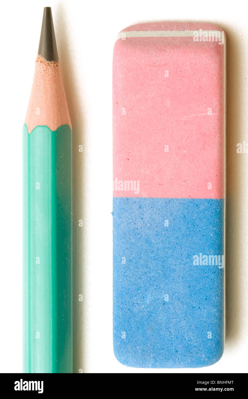 A green pencil and an eraser ink and graphite Stock Photo Alamy