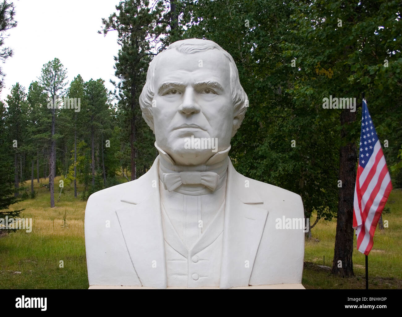 Andrew Johnson bust by sculptor David Adickes at Presidents Park in Lead South Dakota Stock Photo