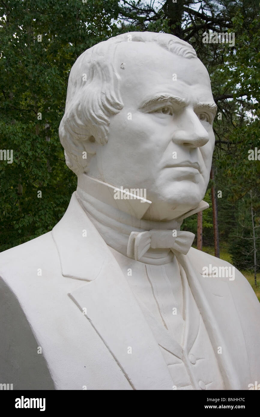 Andrew Johnson bust by sculptor David Adickes at Presidents Park in Lead South Dakota Stock Photo