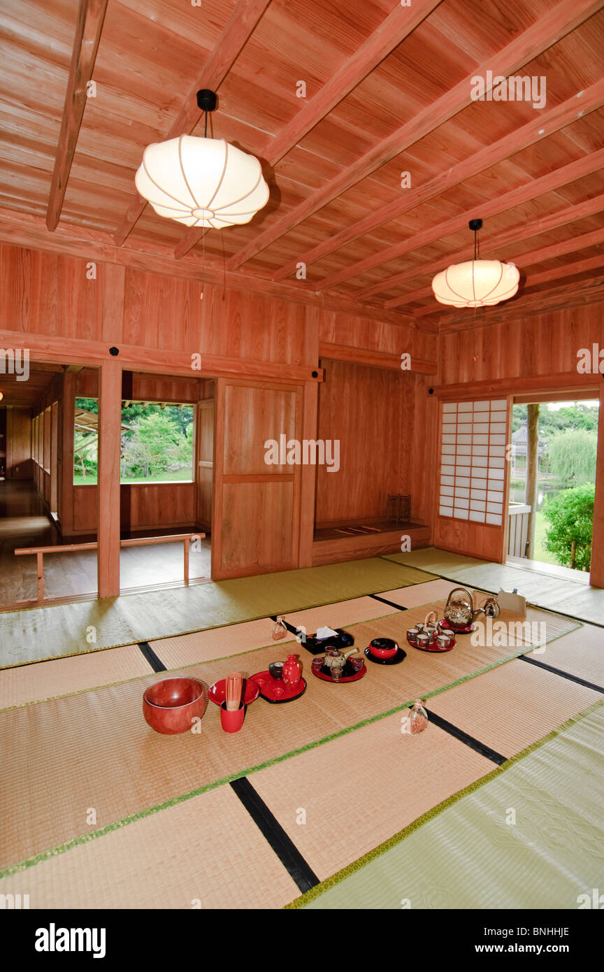 Japan Shikinaen Shuri Naha city Okinawa Prefecture UNESCO World heritage site Asia Garden Indoor Inside Interior Kingdom Nansei Stock Photo