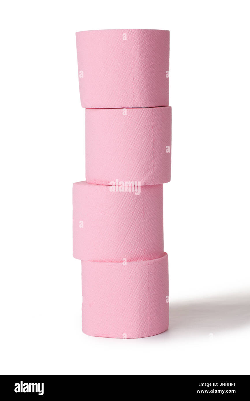 pink toilet paper on white background Stock Photo