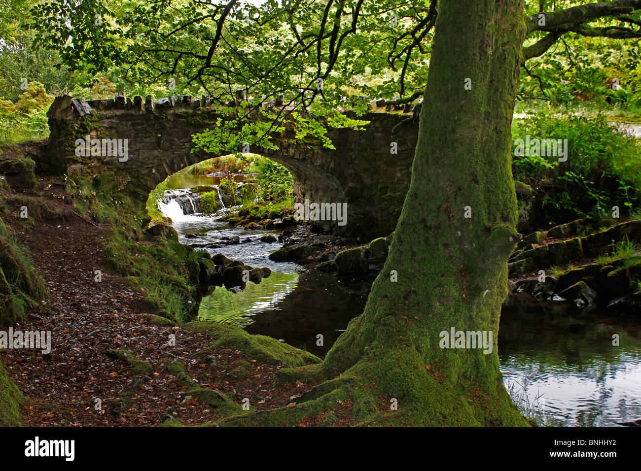 Robbers Bridge at Oareford in the Doone Valley feature in the novel Lorna Doone in Exmoor Somerset England Stock Photo