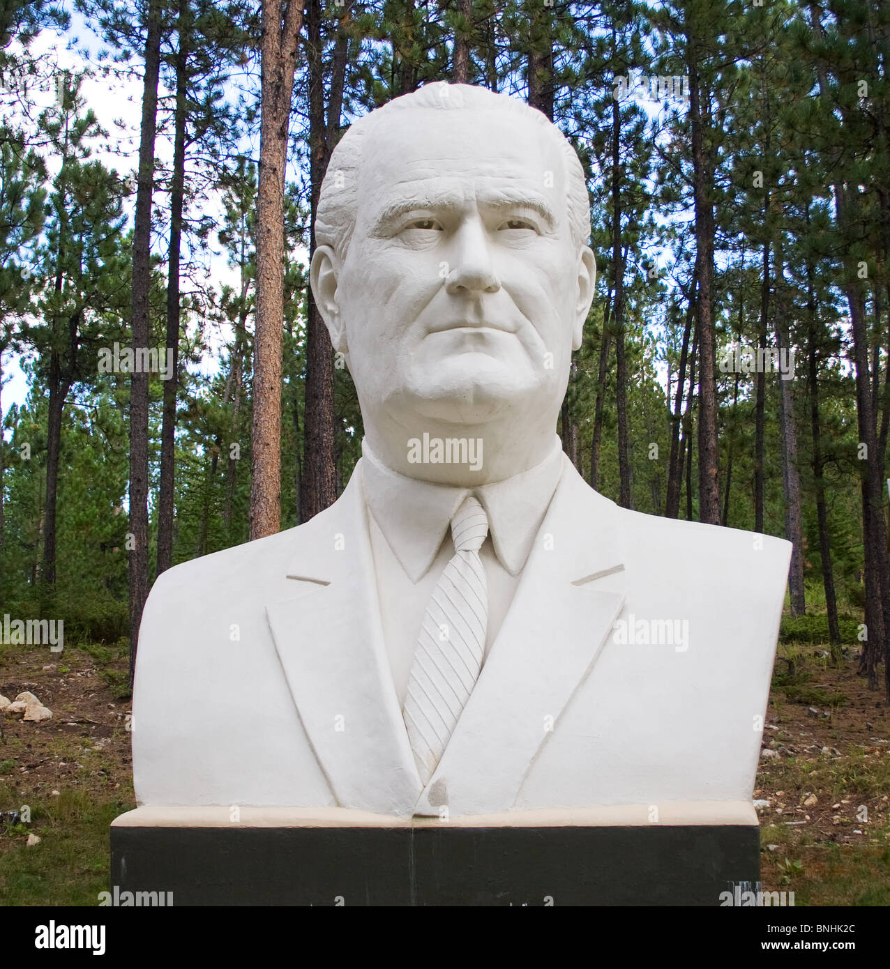 Lyndon B. Johnson bust by sculptor David Adickes at Presidents Park in Lead South Dakota Stock Photo