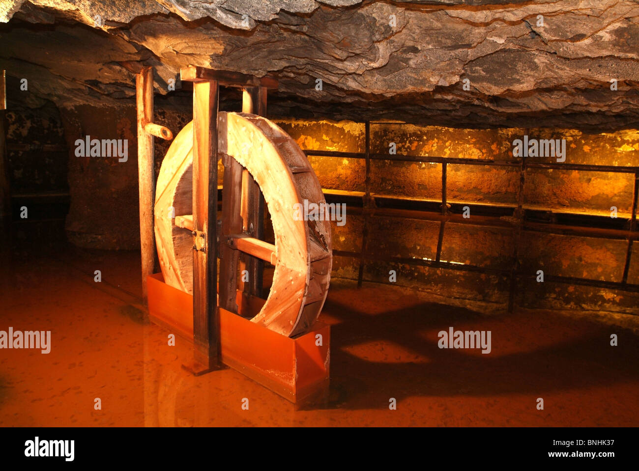 Switzerland Bex Salt mine mines underground indoors inside industry water wheel Canton of vaud Stock Photo