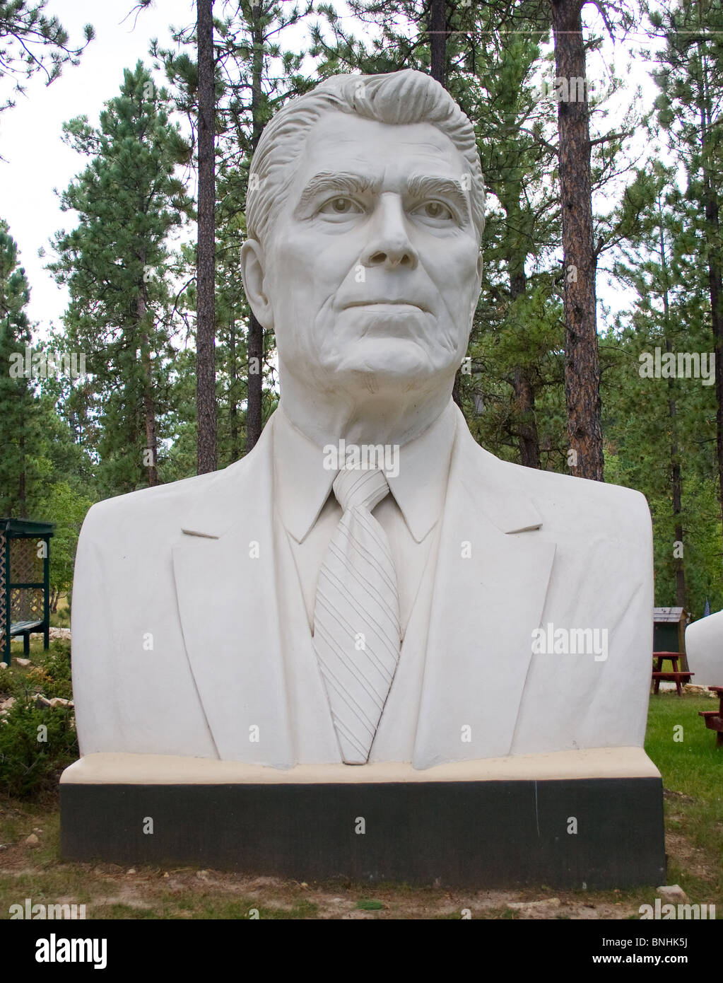 Ronald Reagan bust by sculptor David Adickes at Presidents Park in Lead South Dakota Stock Photo