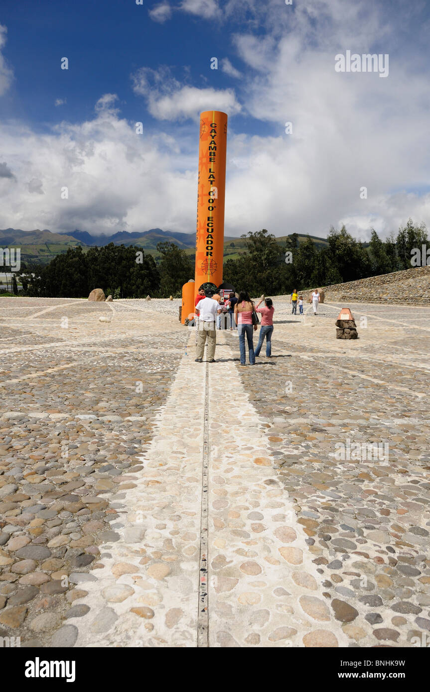 Ecuador Equator Line Monument Linea Equinoccial Andes Mountains column square people tourist attraction Panamericana route near Stock Photo