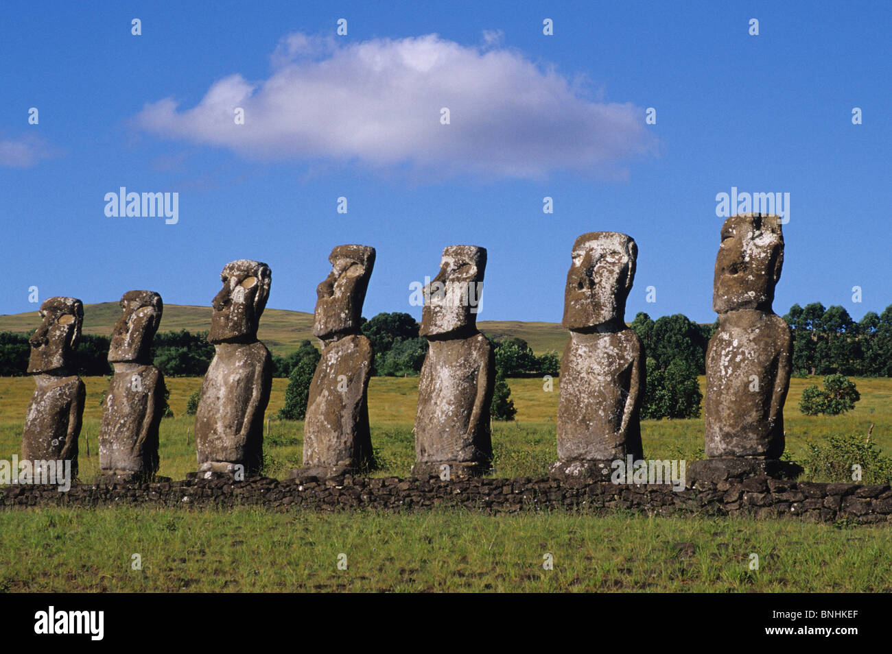 Chile easter island Moai Ahu Akivi statues figures stone faces historic