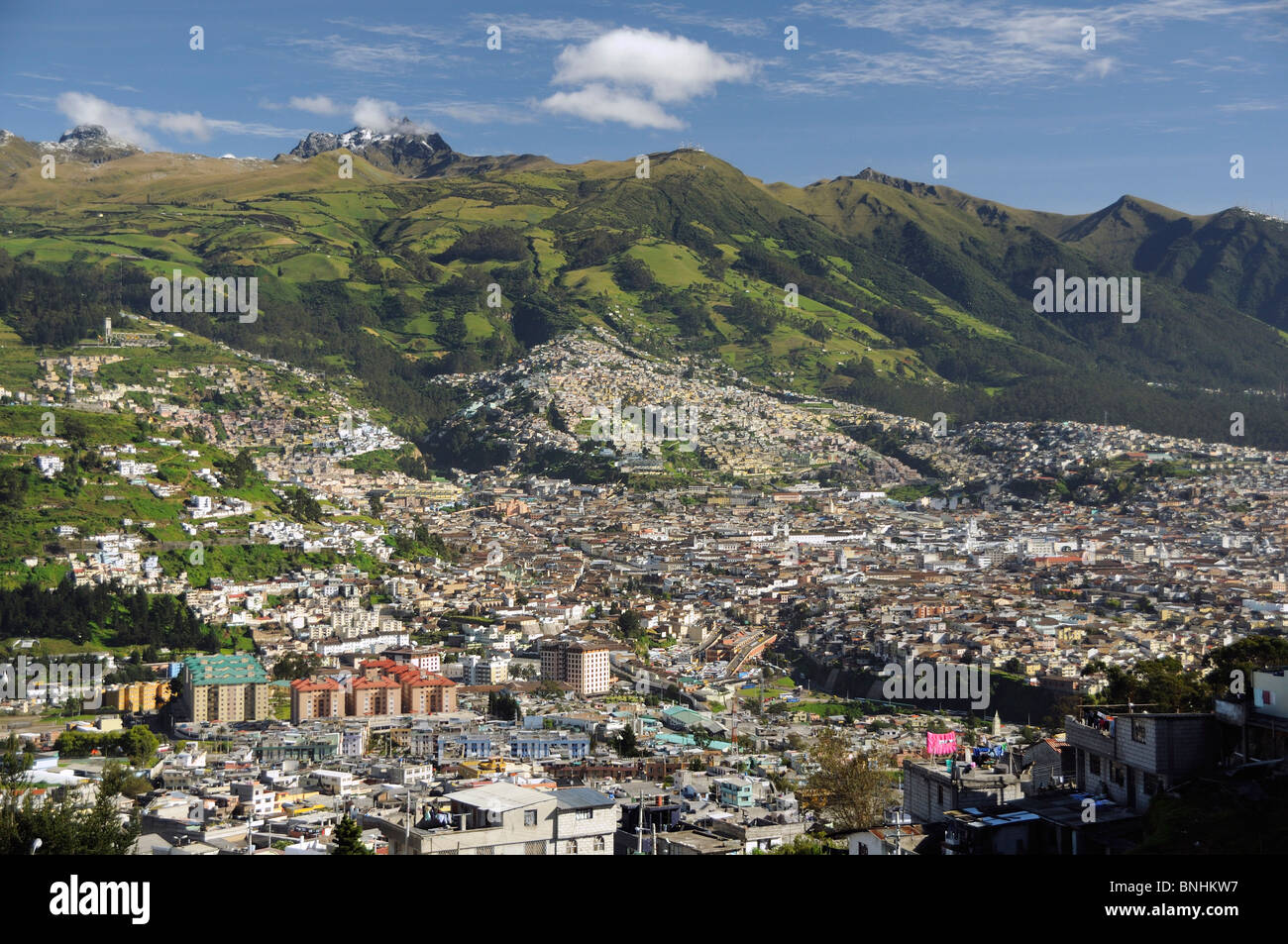 Ecuador Quito city Andes Mountains overlook houses landscape Stock