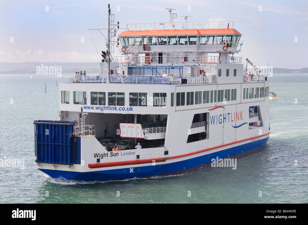 Wightlink ferry going between Lymington and the Isle of Wight Stock Photo