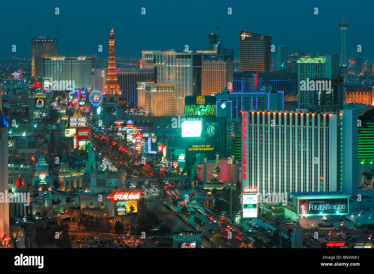 USA view from The Hotel Mandalay Bay Hotel Las Vegas Boulevard The Strip Las Vegas Nevada night lights Stock Photo
