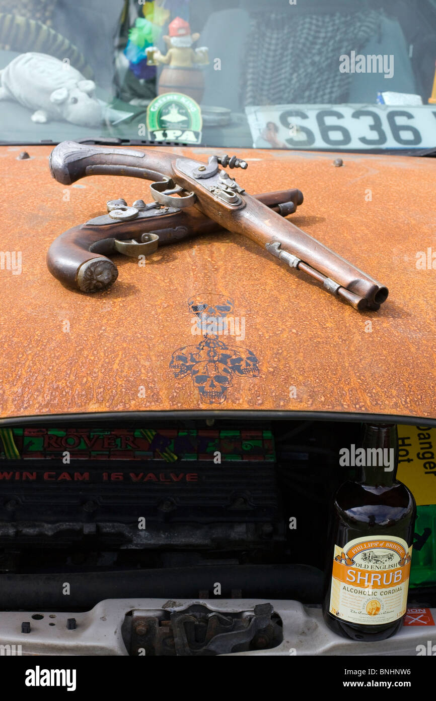 Two Flint lock Pistols on a rat car at Santa Pod UK Stock Photo