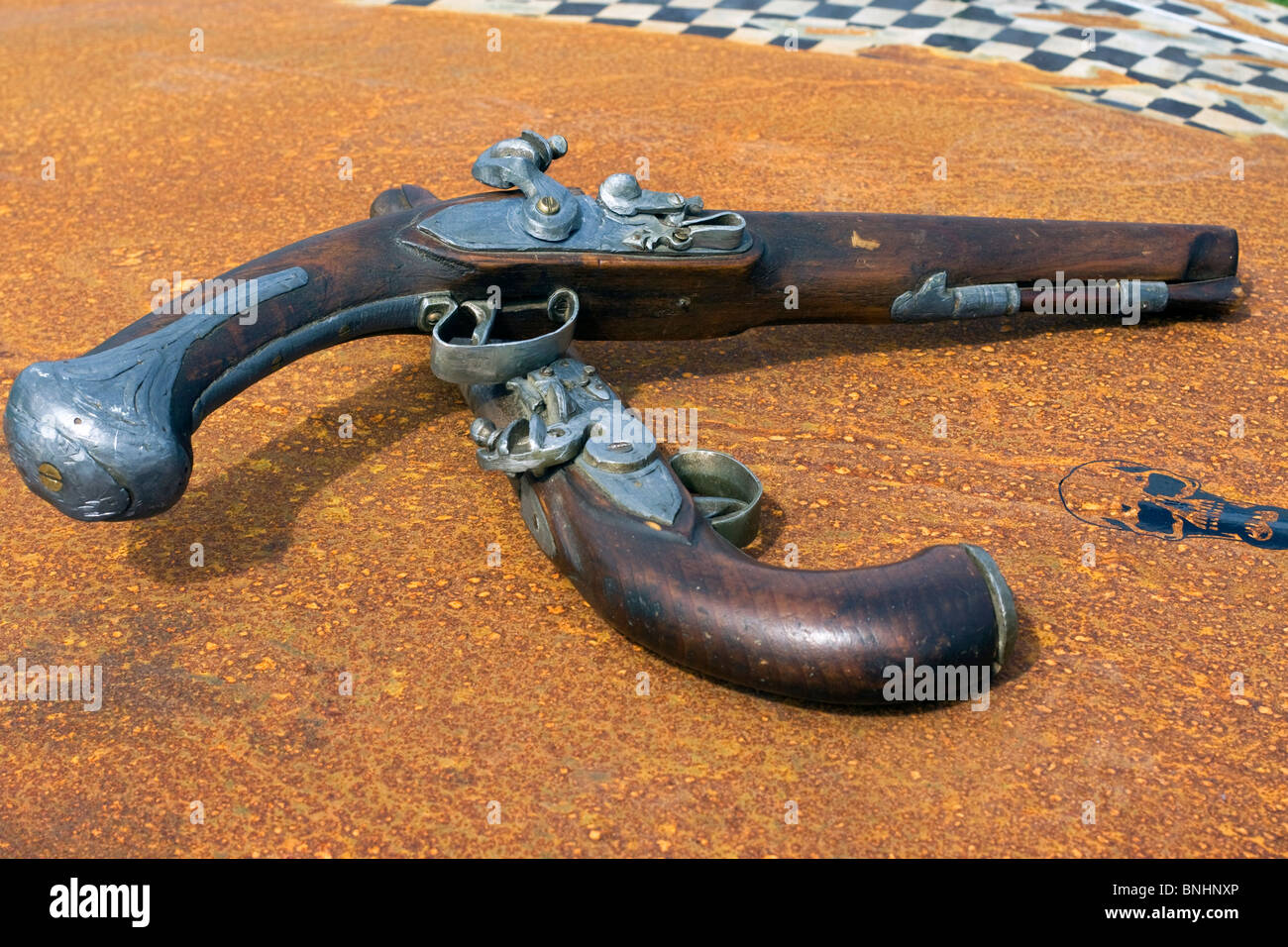 Two Flint lock Pistols on a rat car at Santa Pod UK Stock Photo