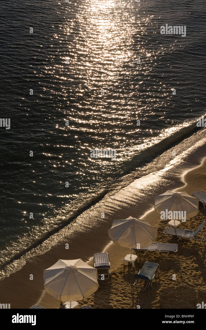 Sunset at Pefkos Beach in Rhodes, Greece. Stock Photo