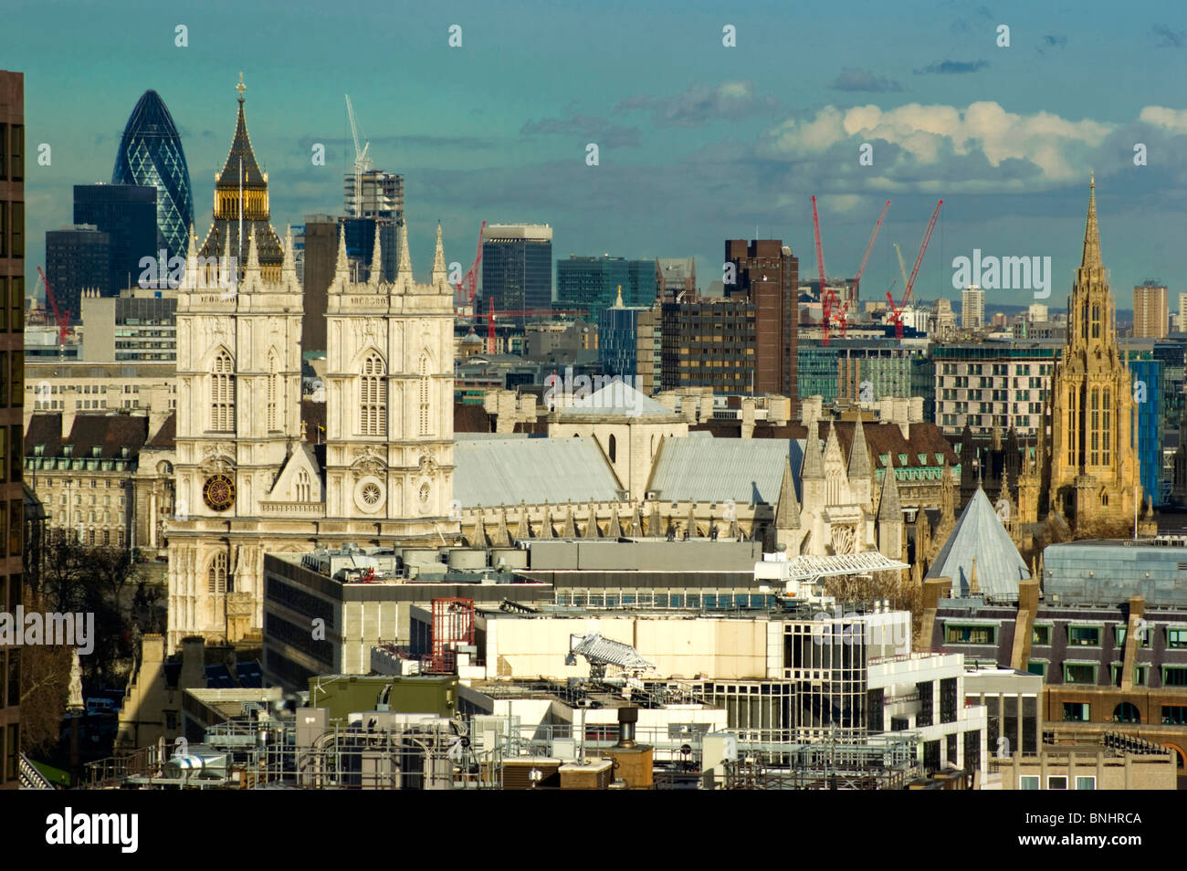 UK England London city Victoria Westminster abbey Big ben gherkin Europe Great britain 2007 architecture building historic Stock Photo