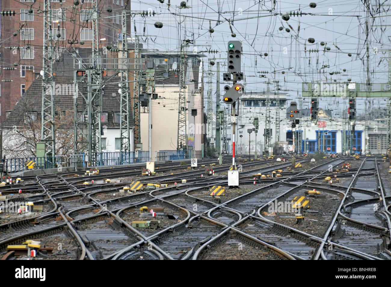 City of Cologne Köln North Rhine-Westphalia Germany Europe Deutsche Bahn DB Railroad Railway Rail Tracks Transport Stock Photo