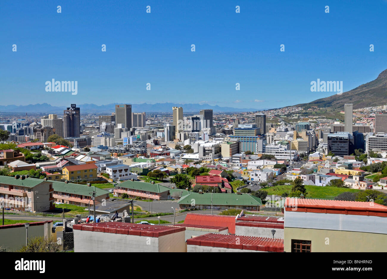 View from Bo-Kaap Centre Center Cape Town South Africa Africa Bo Kaap Cape Malay Quarter First National Bank FNB LG LG Stock Photo