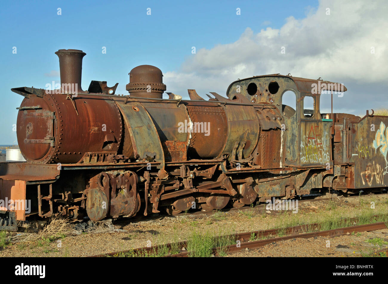 South Africa Africa Ostkap Port Elizabeth Locomotive Locomotives Rust Rusty Old History Train Railway Railroad Wrecks Wreck Stock Photo