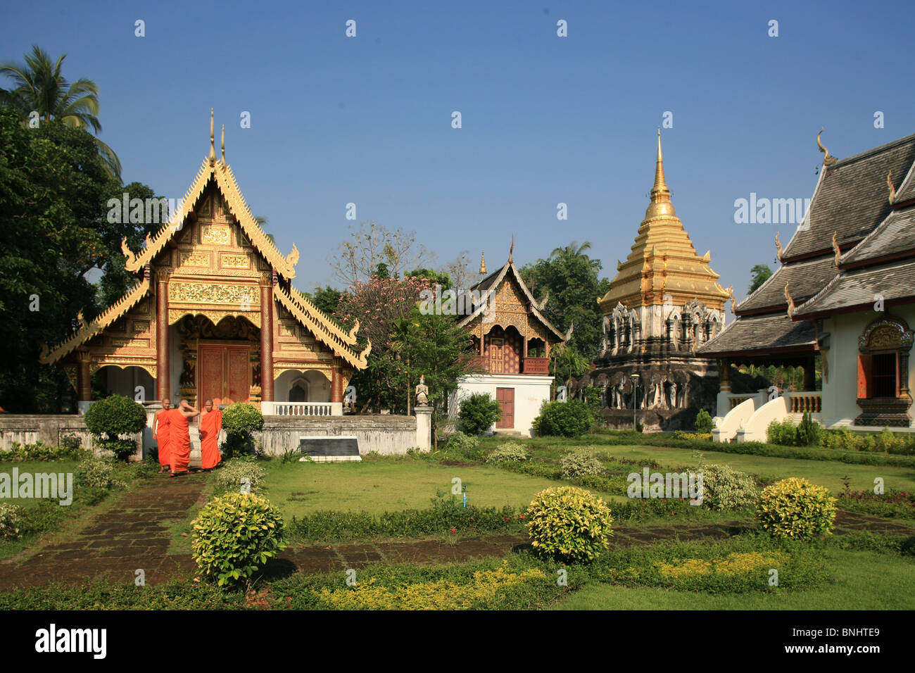 Thailand Asia culture the north Chiang May Wat Chiang Mun temple religion buddhism buddhist cult site monks Stock Photo