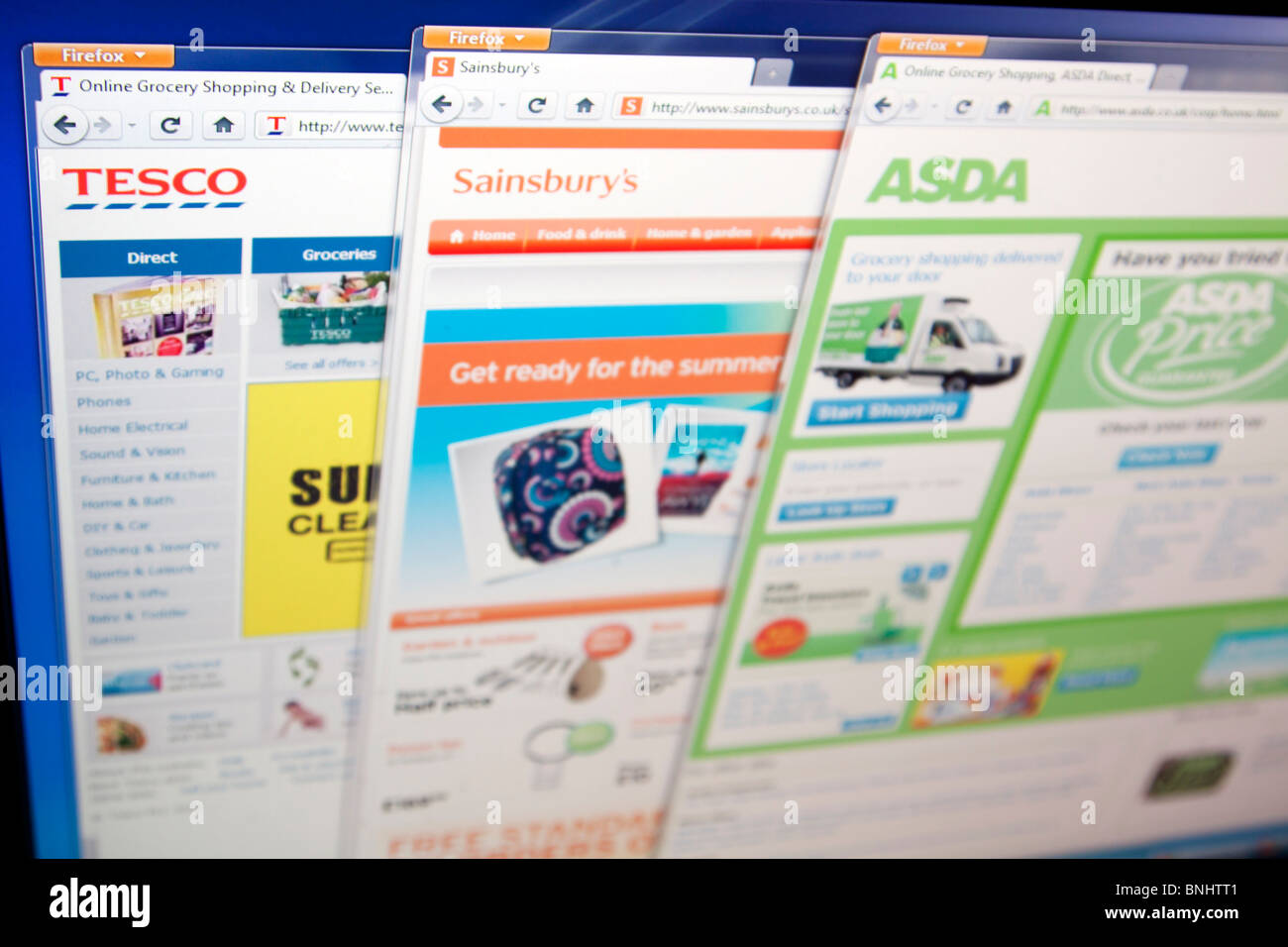 Tesco, Sainsbury's and Asda supermarket websites Stock Photo