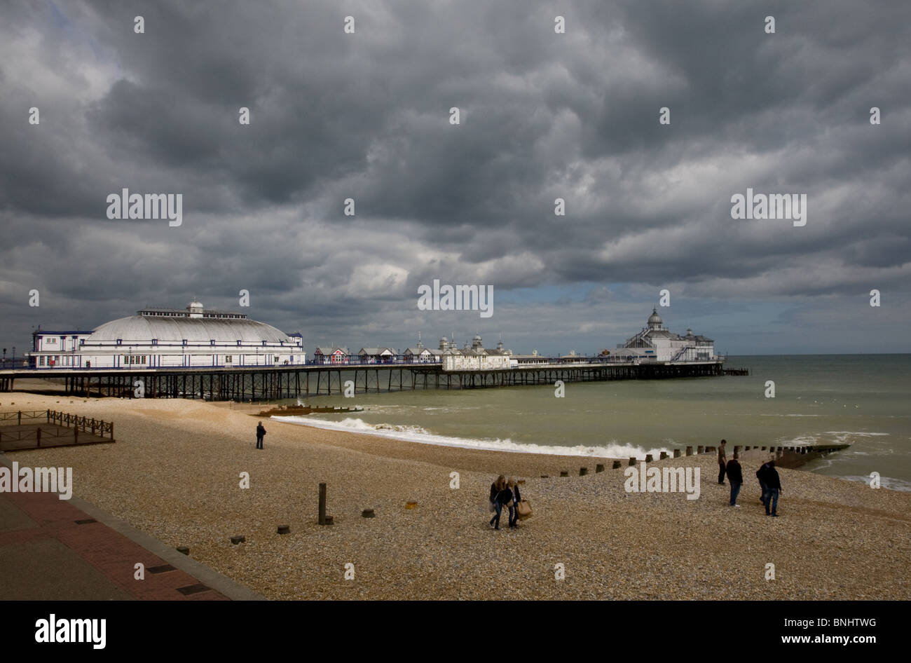 Eastbourne pier and beach, East Sussex, UK Stock Photo