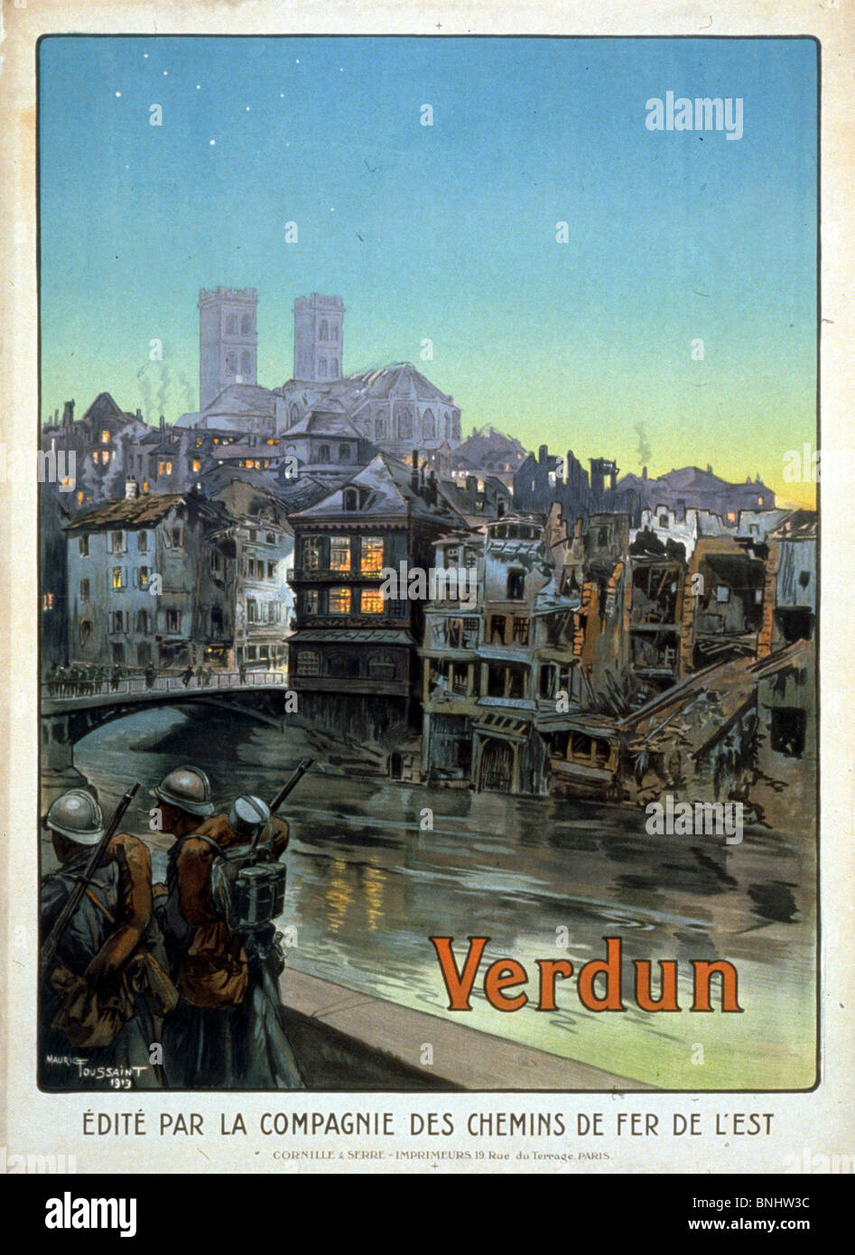 France Verdun First World War Soldiers marching shelled Poster 1919 Design by Maurice Toussaint Maurice history historic Stock Photo