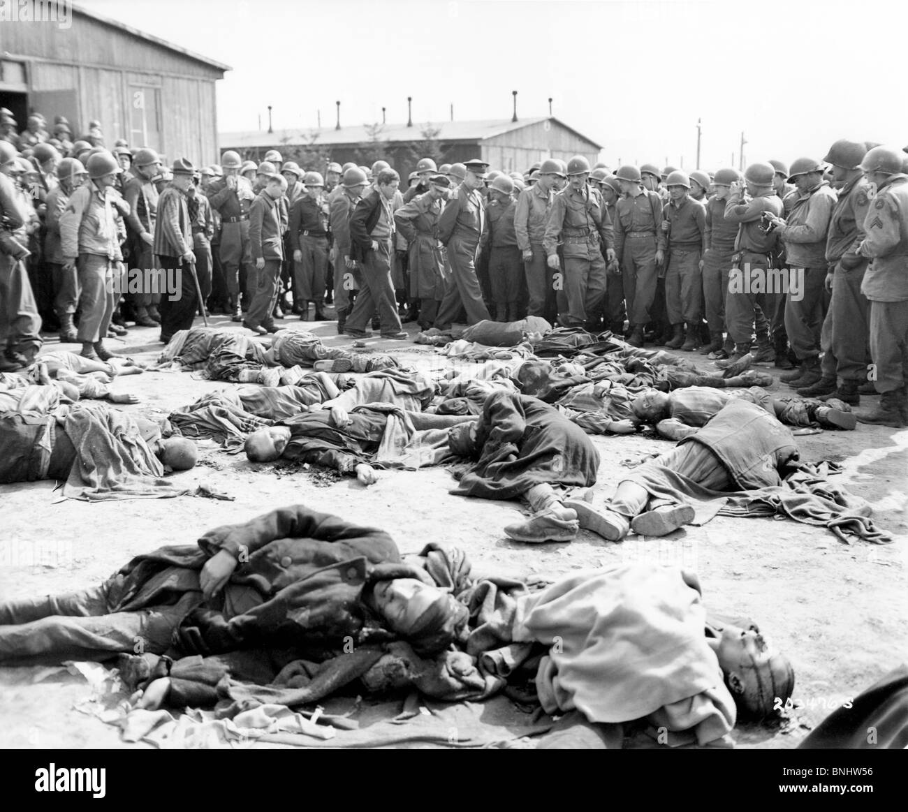 World War II Ohrdruf forced labor camp Buchenwald concentration camp Holocaust Germany April 1945 history historical historic Stock Photo