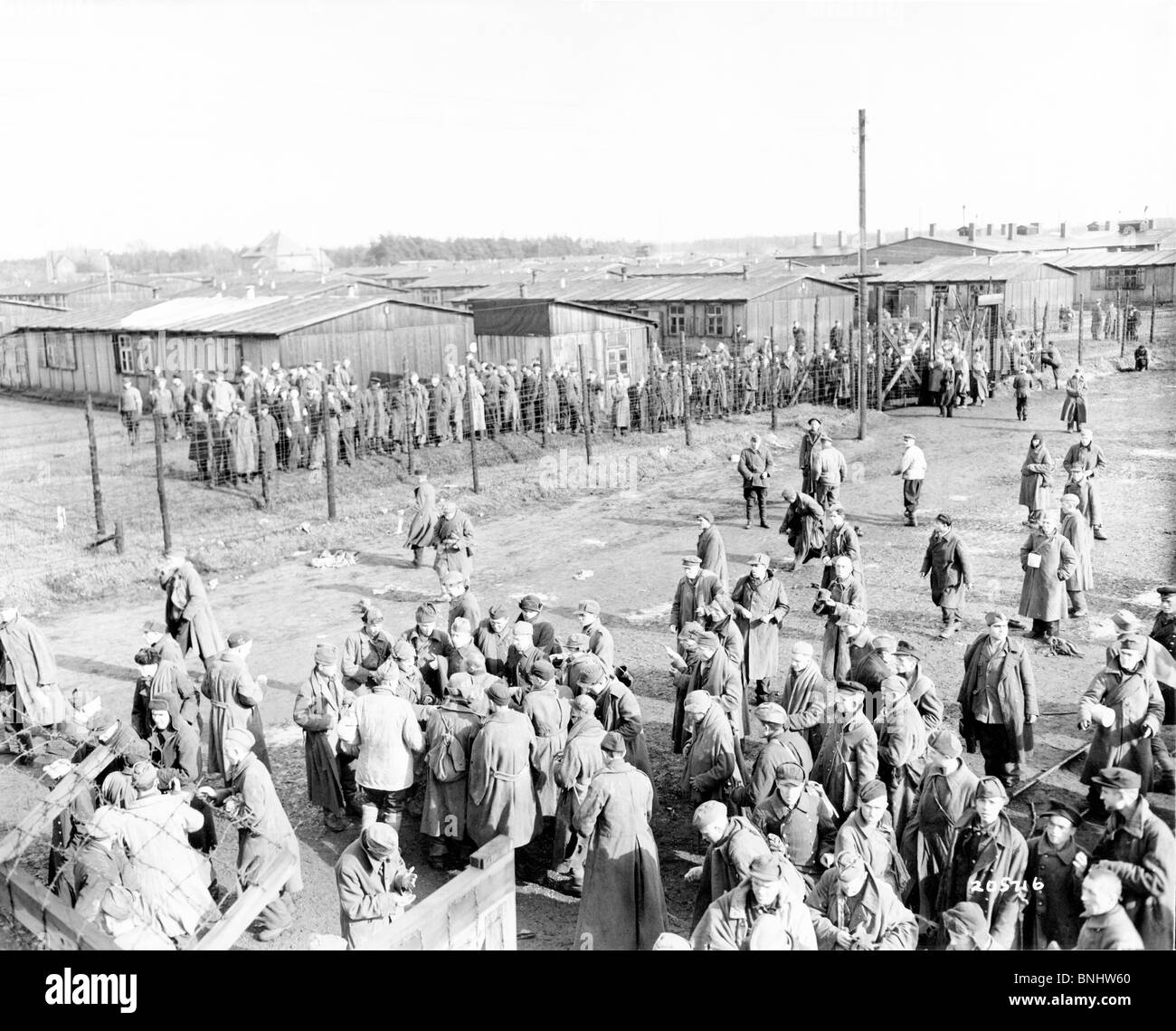 World War II prisoner-of-war camp POW Germany April 1945 history historical historic Russians Russian prisoners prisoner Nazi Stock Photo