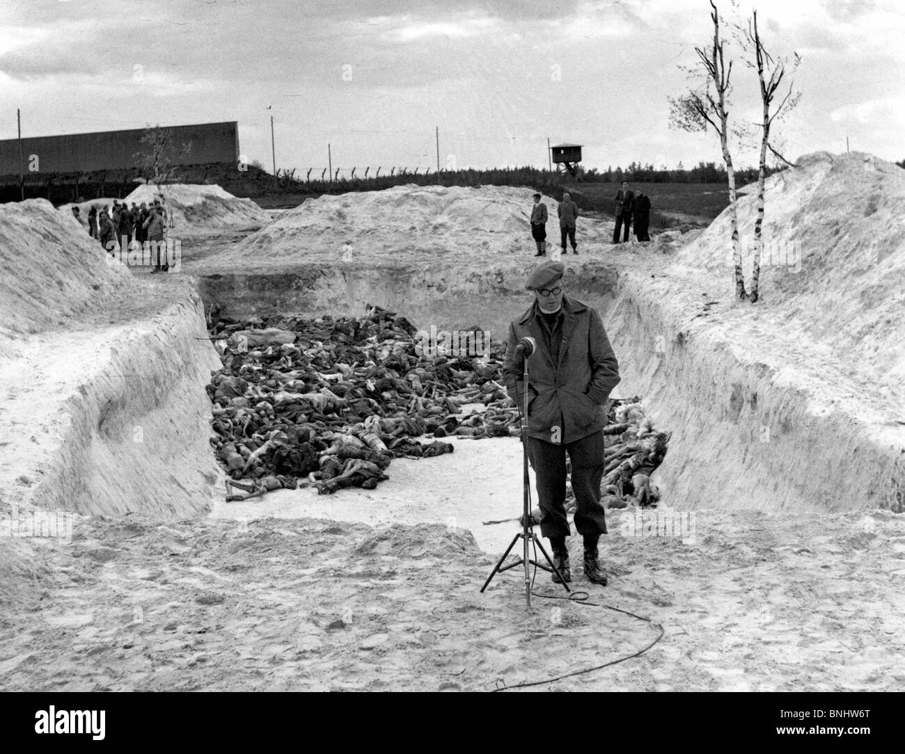 World War II Bergen-Belsen concentration camp Holocaust Germany April 1945 history historical historic prisoners prisoner Nazi Stock Photo