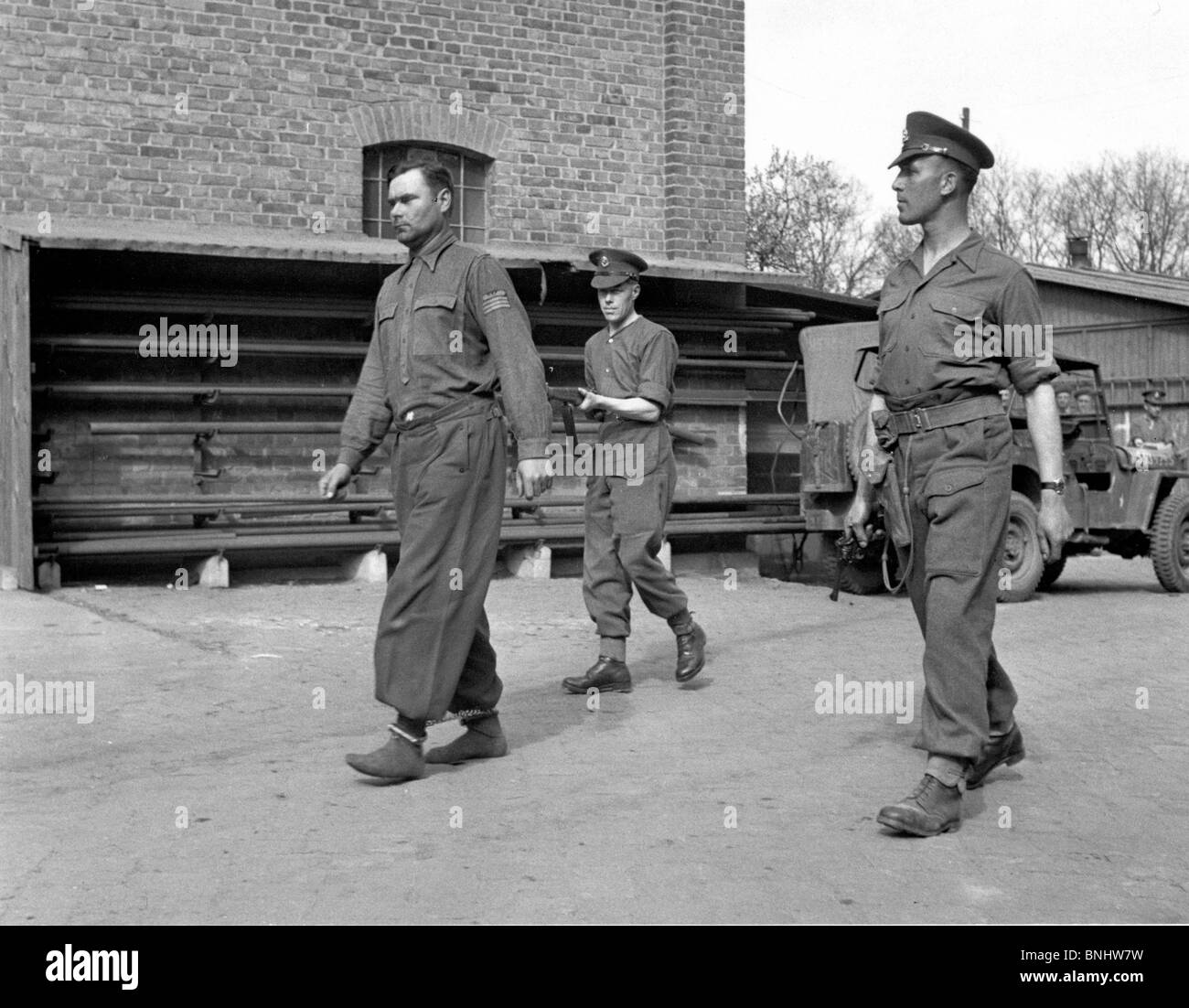 World War II Bergen-Belsen concentration camp Holocaust Germany April 1945 history historical historic prisoners prisoner Nazi Stock Photo
