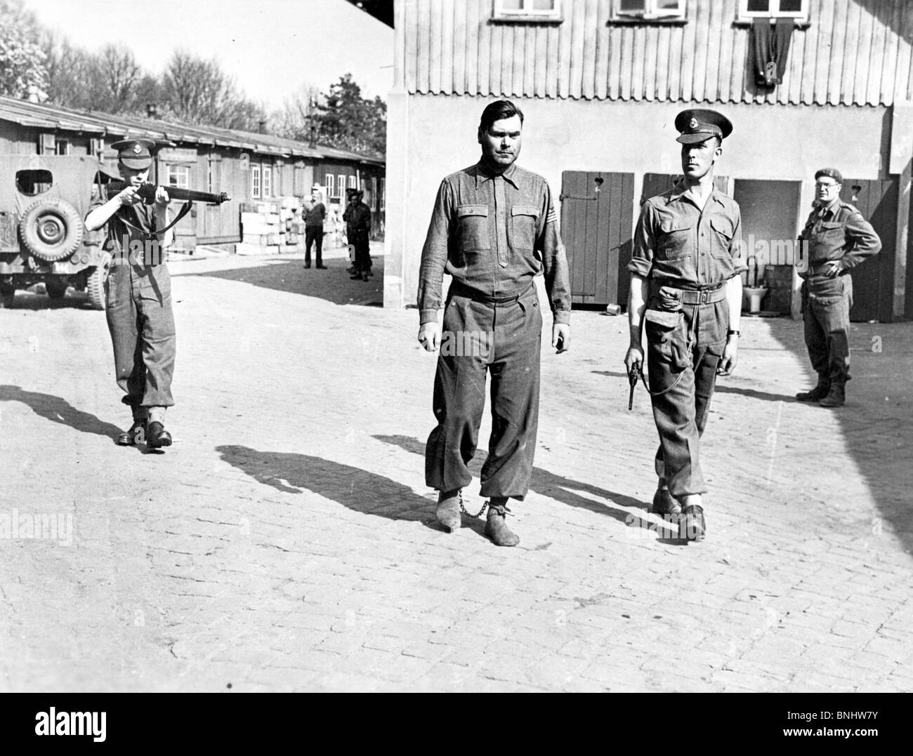World War II Bergen-Belsen concentration camp Holocaust Germany April 1945 history historical historic prisoners prisoner Nazi Stock Photo