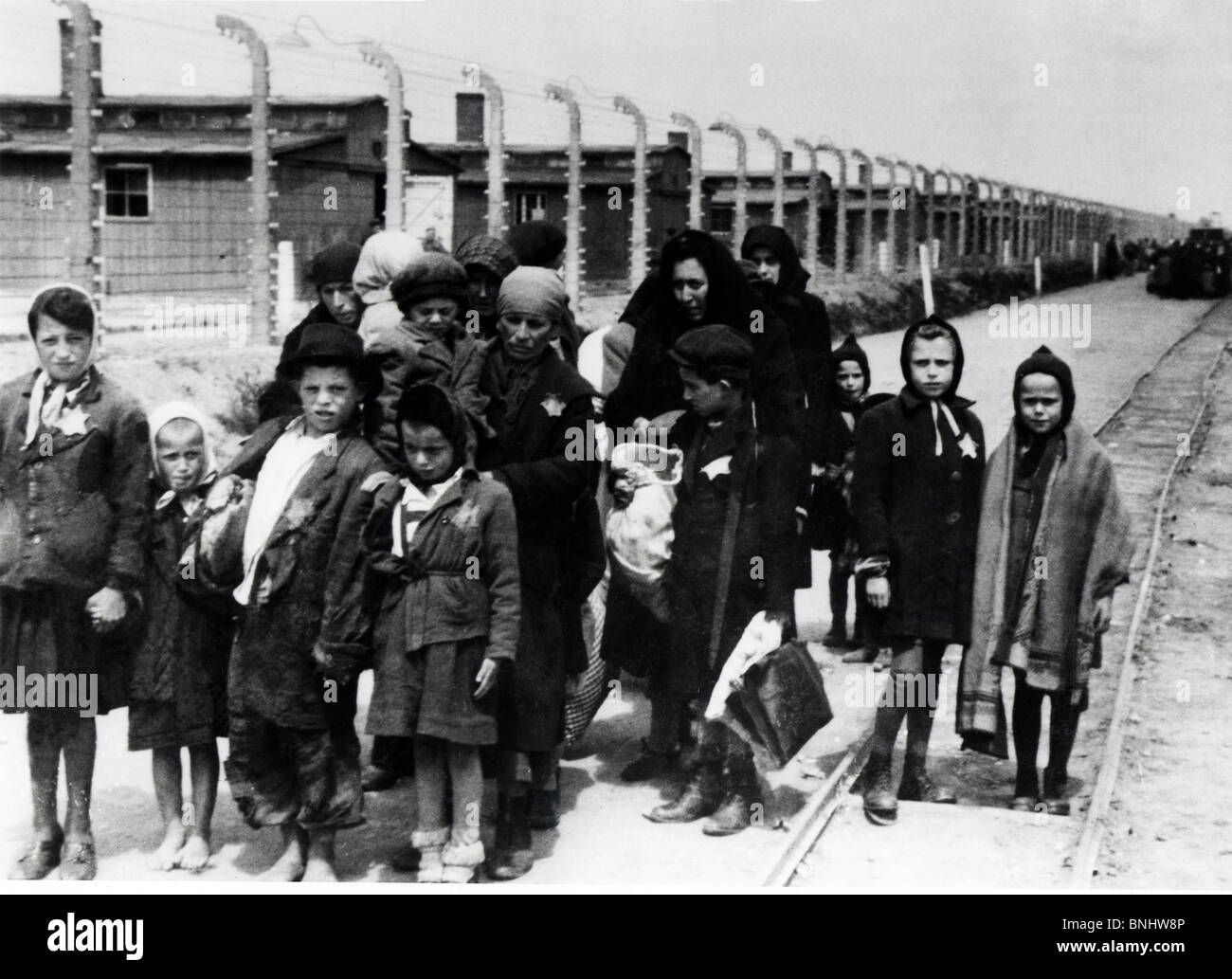 World War II Auschwitz-Birkenau concentration camp Holocaust Germany June 1944 history historical historic prisoners prisoner Stock Photo