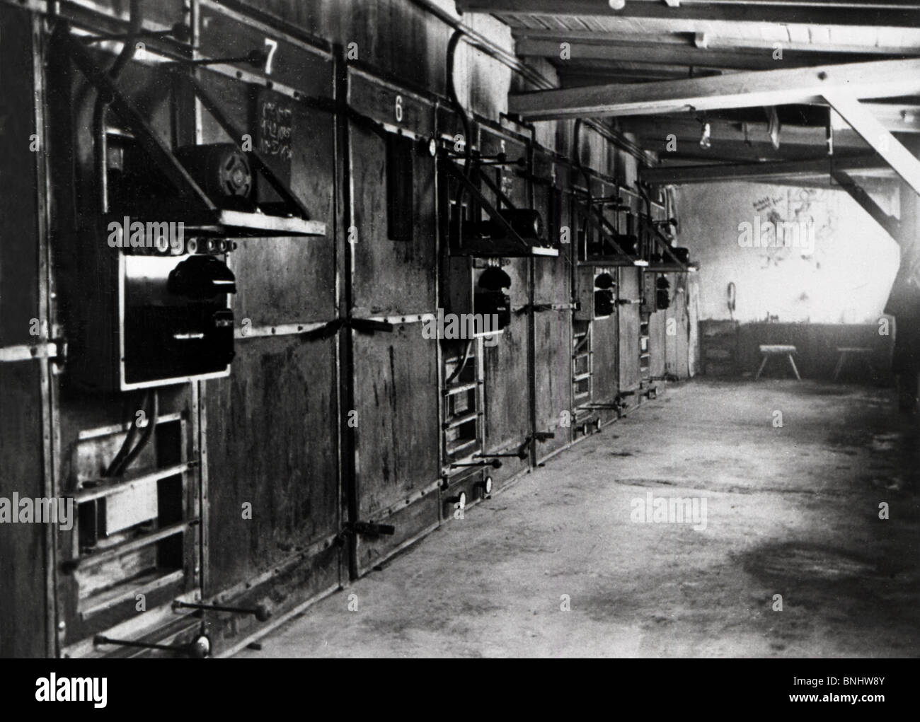 World War II Auschwitz-Birkenau concentration camp Holocaust Germany April 1945 history historical historic prisoners prisoner Stock Photo
