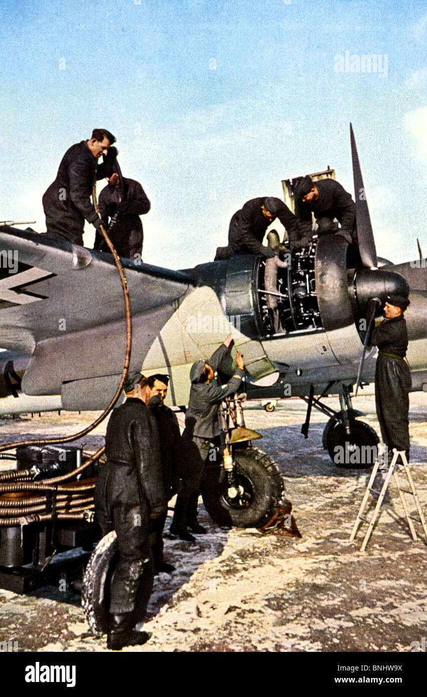 World War II Nazi Germany plane fighter aircraft aeroplane plane inspection men between 1939-1940 Second World War WW2 war Stock Photo