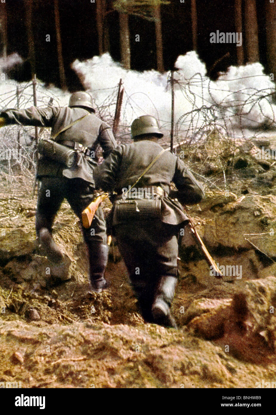 World War II Infantry Shell hole Nazi Germany German soldiers troop men Wehrmacht Nazis between 1939-1940 Second World War WW2 Stock Photo