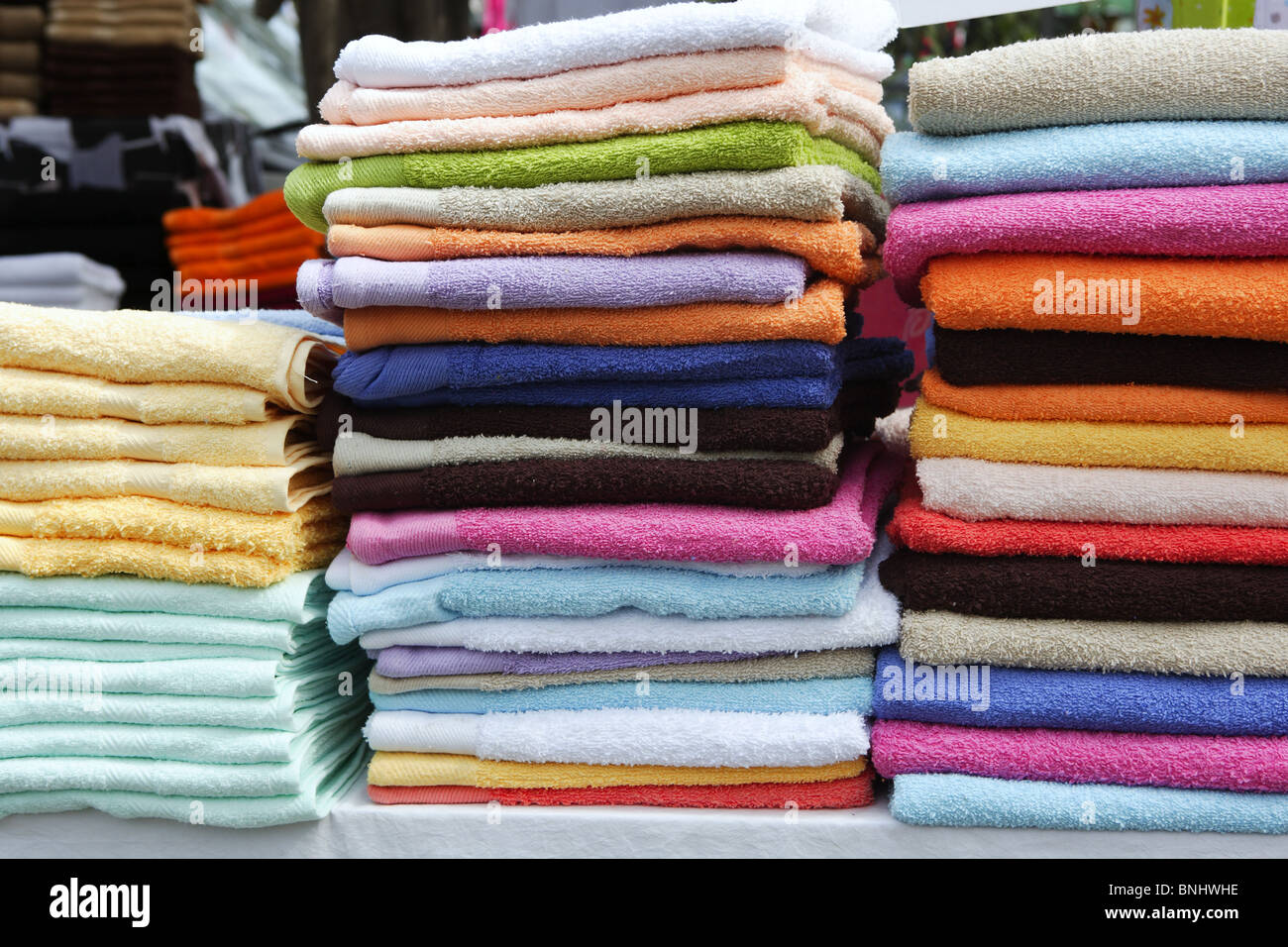 Stack Of Clean Towels On Bathroom Countertop. Space For Text Stock Photo,  Picture and Royalty Free Image. Image 196775238.