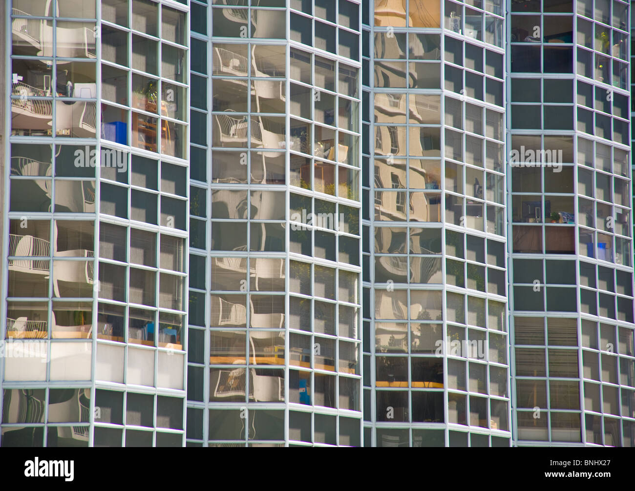 building windows reflection down town San Francisco Stock Photo