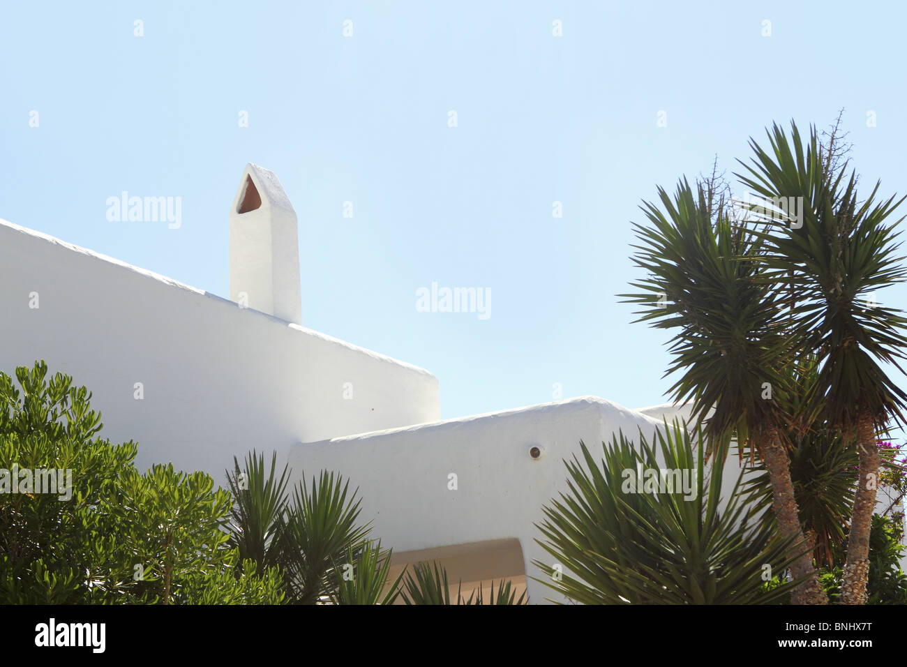 white mediterranean house detail in Formentera Balearic islands Stock Photo