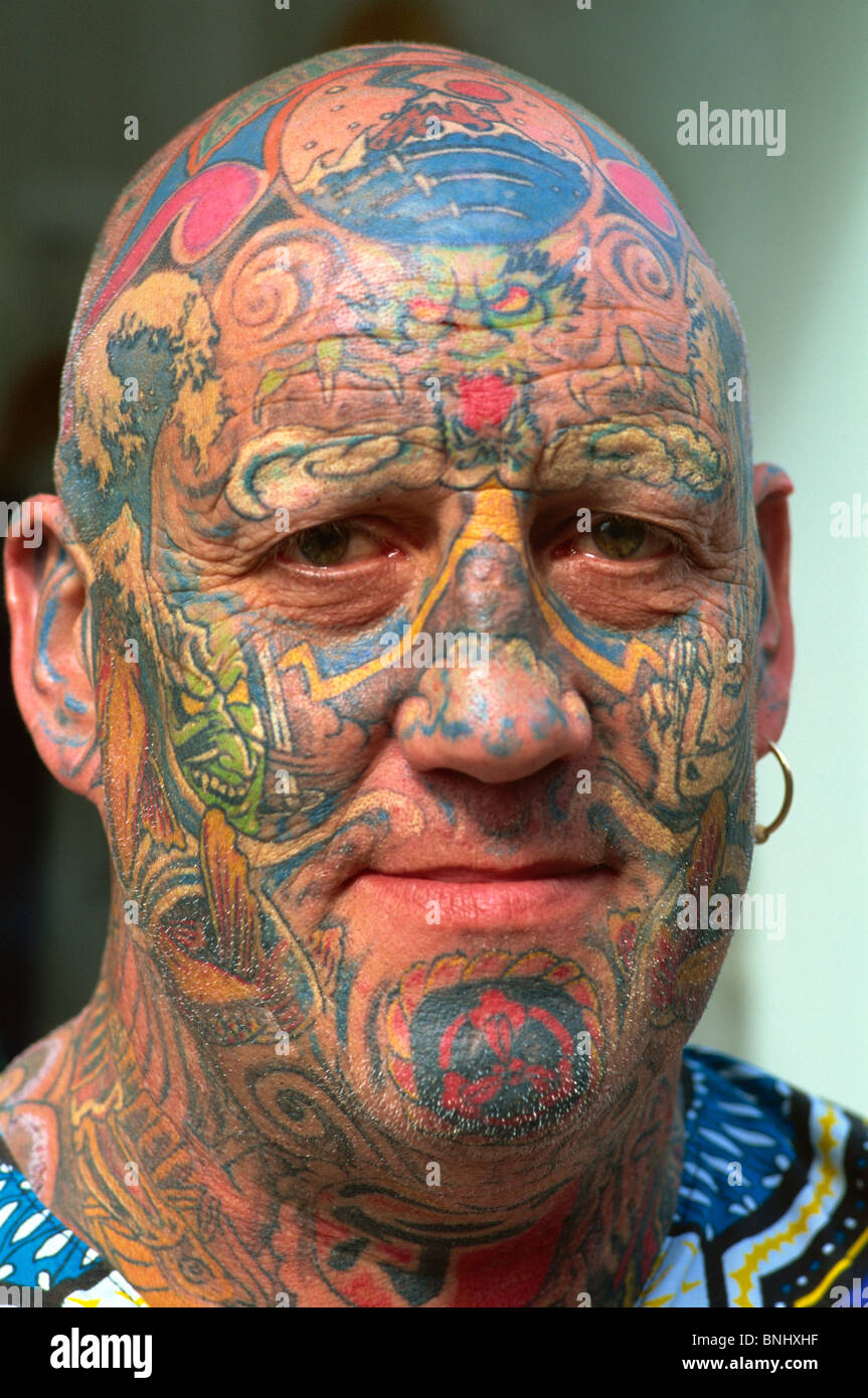 UK United Kingdom Great Britain Britain England Man Male Tatoos tattooed  tattooed Face Body Art no model release Stock Photo - Alamy