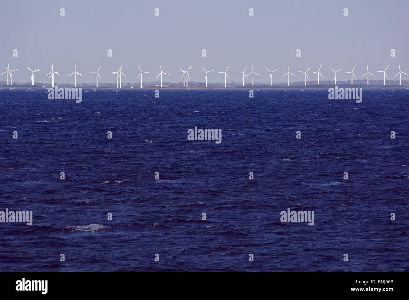 Wind Engines South of Danmark sea water ocean coast energy industry wind park Stock Photo