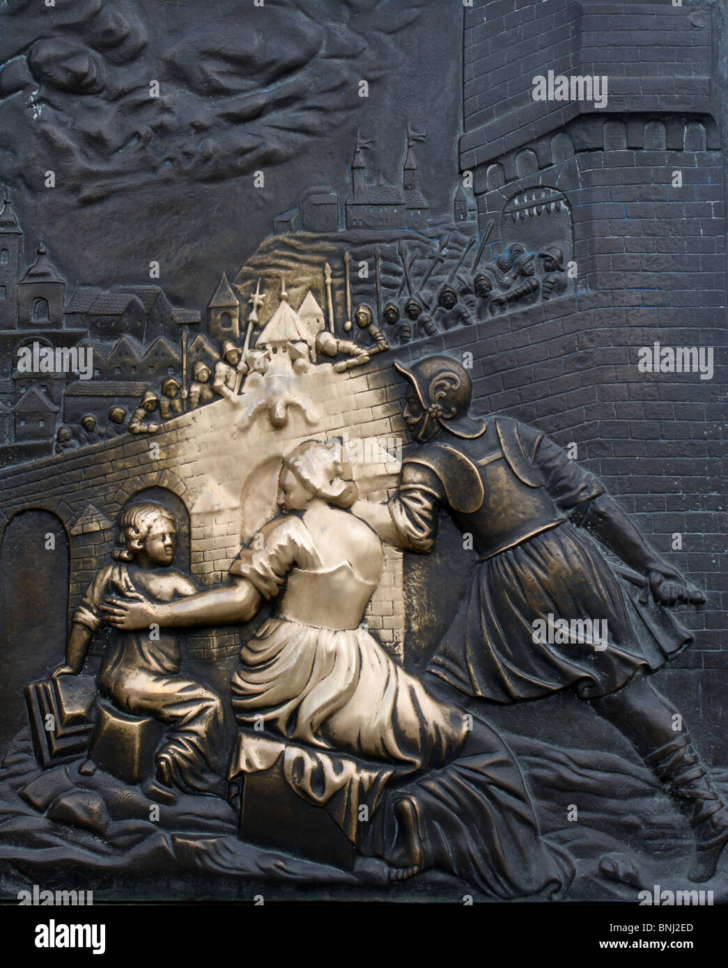 detail from martyrium of st. John Nepomuc from Charles bridge - Prague Stock Photo