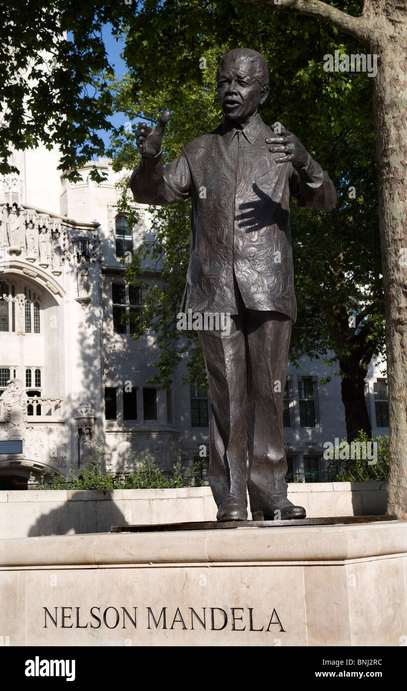London - Nelson Mandela landmark on the Parliament square Stock Photo